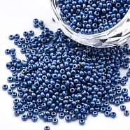 11/0 Czech Opaque Glass Seed Beads, Lustered, Round, Slate Blue, 2.2x1.5mm, Hole: 0.7mm, about 500g/bag(SEED-N004-003B-09)