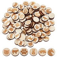 120Pcs 6 Styles Animals Single Face Laser Engraved Wood Beads, Dyed, Cat & Rabbit & Bear, Mixed Shapes, Mixed Color, 12x3mm, 20pcs/style(WOOD-OC0003-52)