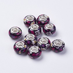 Resin European Beads, with Silver Color Plated Brass Double Cores, Rondelle, Colorful, 14x8.5mm, Hole: 5mm(RPDL-K001-B12)