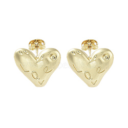 Heart with Word Love Brass Stud Earrings, Long-Lasting Plated, Lead Free & Cadmium Free, Real 18K Gold Plated, 15.5x17.5mm(EJEW-Q811-02G)