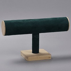 Faux Suede T-Shaped Bar Bracelet Display Stands with Wooden Base, Tabletop Bracelet Organizer Holder, Dark Green, 23.8x9.1x14.4cm(AJEW-WH0471-148A)