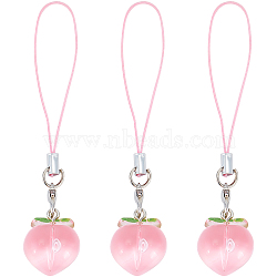Cell Phone Strap Charm, Peach Resin Charm Hanging Keychain for Women, with Polyester Cord, Pink, 8.4cm, 3pcs/set(HJEW-PH01858)