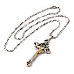 Gothic 201 Stainless Steel Pendant Necklaces, Jesus Cross, Golden & Stainless Steel Color, 23.70 inch(60.2cm)(NJEW-K260-01G)