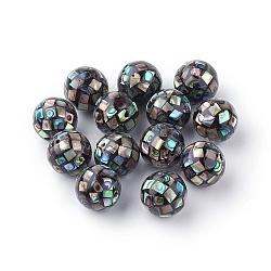 Natural Paua Shell Beads, Round, Black, 16mm, Hole: 1mm(SSHEL-Q298-16mm-09)