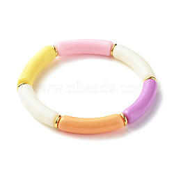Candy Color Acrylic Curved Tube Beads Stretch Bracelet for Girl Women, Colorful, Inner Diameter: 2-1/8 inch(5.4cm)(BJEW-JB07296)