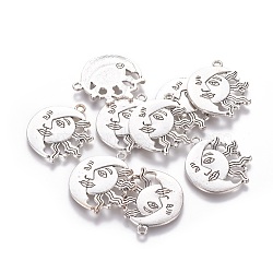 Tibetan Style Alloy Pendants, Cadmium Free & Lead Free, Sun and Moon, Antique Silver, 29x26x2mm, Hole: 2mm(TIBEP-22752-AS-RS)