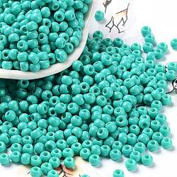 Baking Paint Glass Seed Beads, Round, Light Sea Green, 4x3mm, Hole: 1.2mm, about 7650pcs/pound(SEED-H002-I-B507)