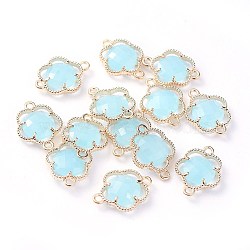 Glass Links connectors, with Eco-Friendly Alloy Open Back Berzel Findings, Faceted, Flower, Light Gold, Light Sky Blue, 15.5x12x3mm, Hole: 1.4mm(GLAA-A037-B-24KC)
