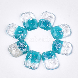 Two Tone Resin Cabochons, with Shell Chip, Faceted, Rectangle Octagon, Dark Cyan & Clear, 18x13x3.5~4mm(X-CRES-T014-06I)