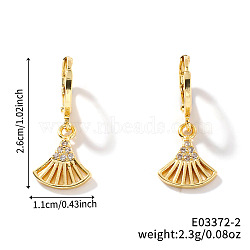 Fan-shaped Brass Rhinestone Hoop Earrings, Cute and Stylish, Perfect for Any Outfit, Golden, 26x11mm(SE3801-2)