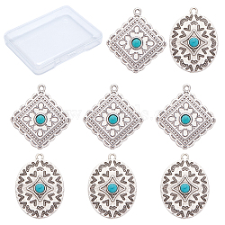 CREATCABIN 8Pcs 2 Style Alloy Pendants, with Synthetic Turquoise, Cadmium Free & Nickel Free & Lead Free, Mixed Shape, Thailand Sterling Silver Plated, 31~31.5x23~28x4~4.5mm, Hole: 1.5~1.8mm, 4pcs/style(FIND-CN0001-03)