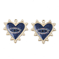 Printed Alloy Pendants, with Enamel and ABS Plastic Imitation Pearl, Heart with Eye, Light Gold, Marine Blue, 33x33x2.5mm, Hole: 1.8mm(X-ENAM-S016-69B)