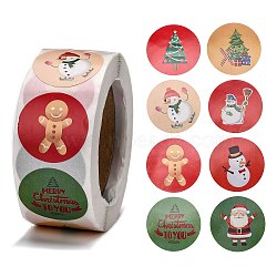 Christmas Tag Stickers, Self-Adhesive Paper Gift Tag Stickers, for Party, Decorative Presents, Christmas Themed Pattern, 24.5mm, 500pcs/roll(DIY-E023-07I)