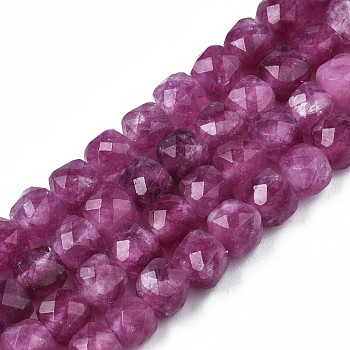 Natural Quartz Beads Strands, Dyed, Faceted, Cube, Old Rose, 5.5x6x6mm, Hole: 1mm, about 61~62pcs/Strand, 12.99 inch~13.19 inch(33cm~33.5cm)