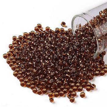 TOHO Round Seed Beads, Japanese Seed Beads, (2154S) Silver Lined Orange Amber, 8/0, 3mm, Hole: 1mm, about 222pcs/bottle, 10g/bottle