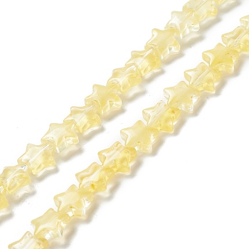Transparent Glass Beads Strand, Star, Light Yellow, 10x10x4mm, Hole: 0.8mm, about 40pcs/strand, 13.39~14.17 inch(34~36cm)