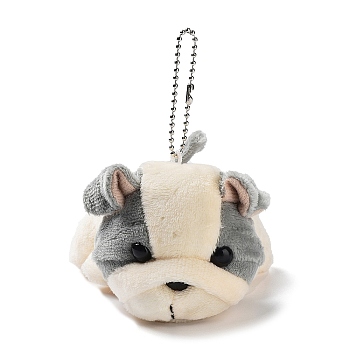 Velvet Dog Keychain, with PP Cotton Filling & Metal Clasp, Light Grey, 11cm