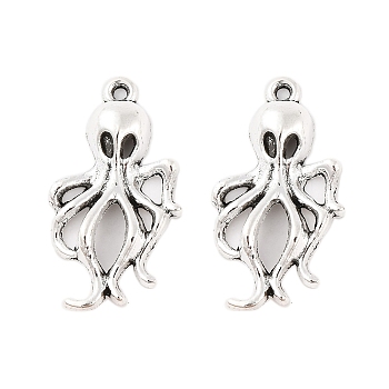 Tibetan Style Alloy Octopus Pendants, Cadmium Free & Lead Free, Antique Silver, 30.5x17x4.5mm, Hole: 2mm