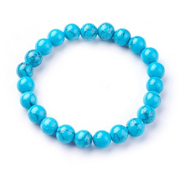 Synthetic Turquoise Beads Stretch Bracelets, Round, 2 inch~2-1/8 inch(5.2~5.5cm), Beads: 8~9mm
