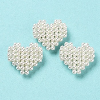 Plastic Imitation Pearl Woven Beads, Heart, WhiteSmoke, 23x23.5x7.5mm