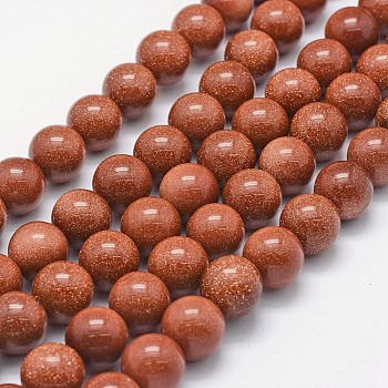 Synthetic Goldstone Beads Strands, Round, 12mm, Hole: 1mm, about 31pcs/strand, 14.2  inch~14.6 inch(36~37cm)