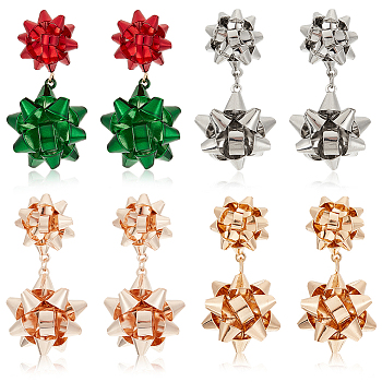 ANATTASOUL 4 Pairs 4 Colors Christmas Star Alloy Dangle Stud Earrings for Women, Mixed Color, 43.5x21.8mm, Pin: 0.8mm, 1 Pair/color