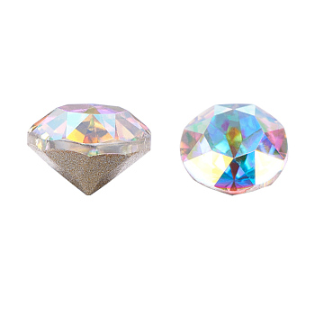 K9 Glass Rhinestone Cabochons, Pointed Back & Back Plated, Faceted, Diamond, Crystal AB, 6x4mm