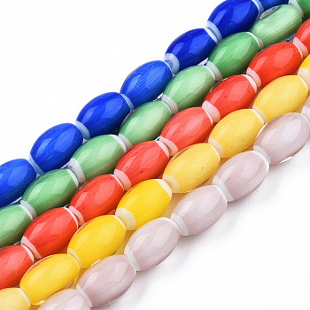 Handmade Lampwork Beads Strands, Oval, Mixed Color, 10.5~11.5x7.5~8mm, Hole: 1.2~2mm, about 34~37pcs/strand, 15.75 inch~15.94 inch(40~40.5cm)
