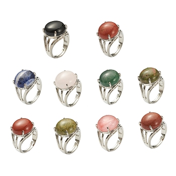 Adjustable Natural & Synthetic Gemstone Finger Rings, with Brass Findings, US Size 7 1/4(17.5mm)