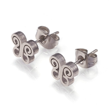 304 Stainless Steel Stud Earrings, with Ear Nuts, Butterfly, Stainless Steel Color, 7x8.5x2mm, Pin: 0.8mm, 12pairs/card
