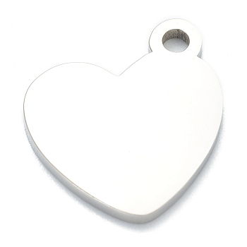 Non-Tarnish 304 Stainless Steel Pendants, Stamping Blank Tag, Heart, Stainless Steel Color, 16x16x2mm, Hole: 1.5mm