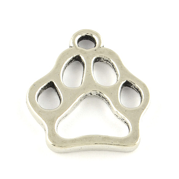 Dog Paw Prints Tibetan Style Alloy Pendants, Cadmium Free & Lead Free, Antique Silver, 19.5x16.5x1.5mm, Hole: 2mm, about 750pcs/1000g