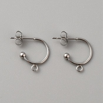 304 Stainless Steel Stud Earring Findings, with Horizontal Loops, Round, Stainless Steel Color, 16x13.5x3mm, Hole: 1.8mm