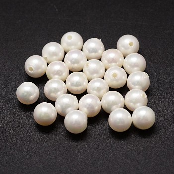Shell Pearl Beads, Round, Grade A, Half Drilled, White, 7mm, Hole: 1mm