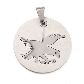 Titanium Steel Bird Pendants, Flat Round with Eagle, Stainless Steel Color & Silver Color Plated, 38.5x32x1.5mm, Hole: 6x4mm