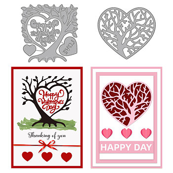 2Pcs 2 Styles Carbon Steel Cutting Dies Stencils, for DIY Scrapbooking, Photo Album, Decorative Embossing Paper Card, Stainless Steel Color, Heart, Tree of Life Pattern, 9x8.1x0.08cm, 1pc/style