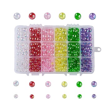 Eco-Friendly Transparent Acrylic Beads, Round, Mixed Color, 16.5x10.8x3cm, about 720~738pcs/box