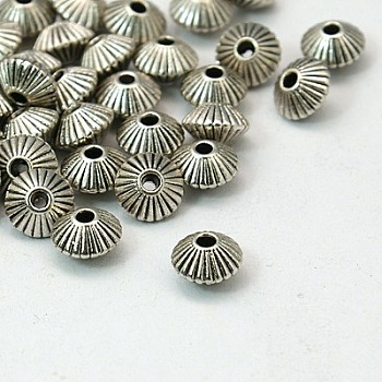 Tibetan Style Alloy Spacer Beads, Lead Free & Cadmium Free, Bicone, Antique Silver Color, 7.8mm in diameter, 5.5mm thick, hole: 1mm