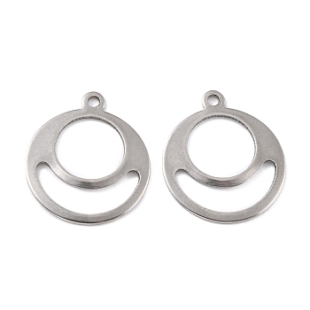 201 Stainless Steel Pendants, Round Ring, Stainless Steel Color, 18.5x16x1.2mm, Hole: 1.4mm