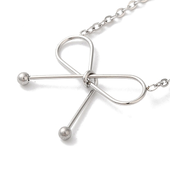 304 Stainless Steel Cable Chain Bowknot Pendant Necklaces, Stainless Steel Color, 17.72 inch(45cm)