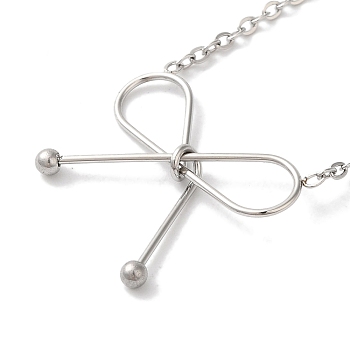 Non-Tarnish 304 Stainless Steel Cable Chain Bowknot Pendant Necklaces, Stainless Steel Color, 17.72 inch(45cm)