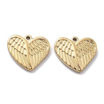 PVD Vacuum Plating 304 Stainless Steel Pendants, Heart with Wing Charm, Real 18K Gold Plated, 16x18x3mm, Hole: 1.4mm