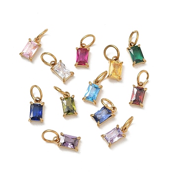 304 Stainless Steel Pave Cubic Zirconia Charms, Single Stone Charms, Rectangle Charms, Mixed Color, Golden, 9x5x2mm, Hole: 4mm, about 12pcs/set