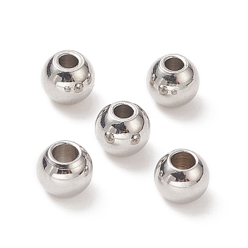304 Stainless Steel Round Spacer Beads, Stainless Steel Color, 6x5mm, Hole: 2mm