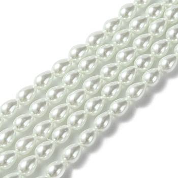 Glass Pearl teardrop, Beads Strands, White, 7x5mm, Hole: 1mm