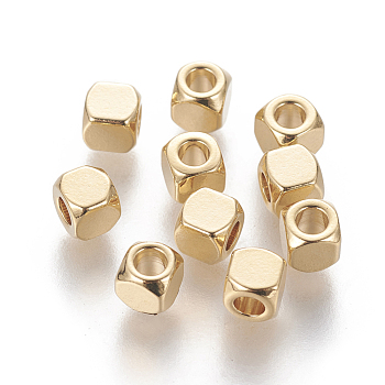 304 Stainless Steel Spacer Beads, Cube, Golden, 4x4x4mm, Hole: 2mm