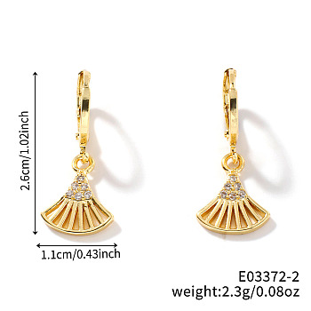 Fan-shaped Brass Rhinestone Hoop Earrings, Cute and Stylish, Perfect for Any Outfit, Golden, 26x11mm