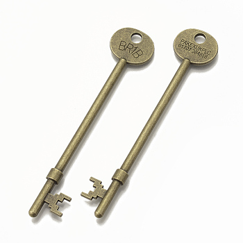 Tibetan Style Alloy Skeleton Key Big Pendants, Cadmium Free & Nickel Free & Lead Free, Antique Bronze, 94x19x6mm, Hole: 4.5mm, about 95pcs/1000g