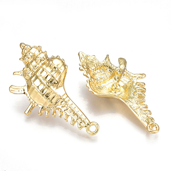 Alloy Stud Earring Findings, with Loop, Steel Pins, Spiral Shell, Light Gold, 41x23mm, Hole: 2mm, Pin: 0.7mm