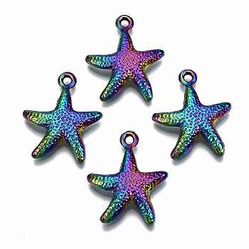 Rainbow Color Alloy Pendants, Cadmium Free & Lead Free, Starfish Shape, 23x19x3.5mm, Hole: 1.6mm